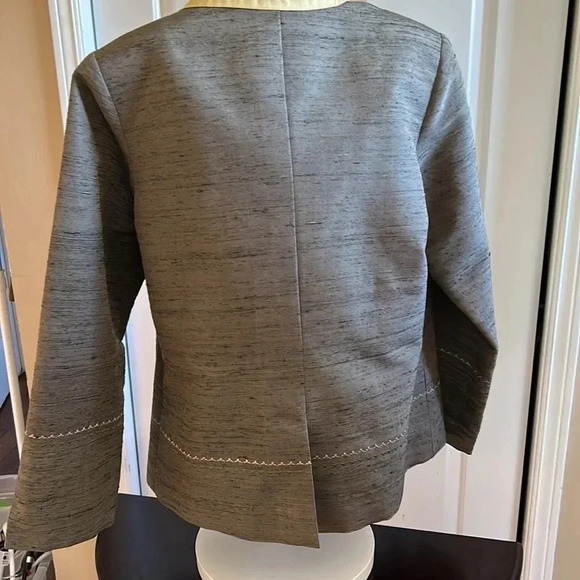 100 Thai silk green gray yellow open front Blazer  Size44. SHINAWATRA - Picture 8 of 16